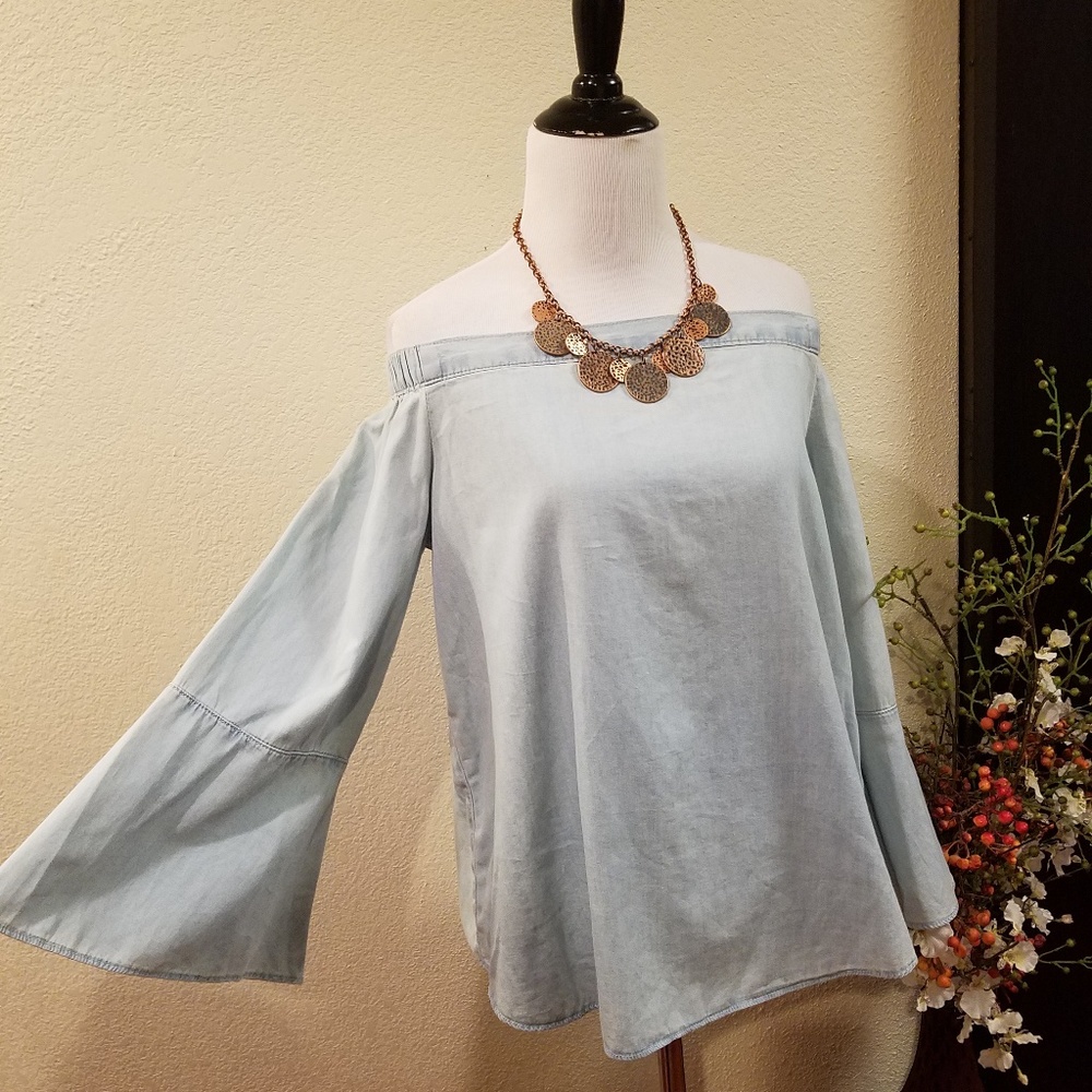 🛍Calvin Klein Jeans Off the Shoulder Blouse Med - Picture 2 of 8
